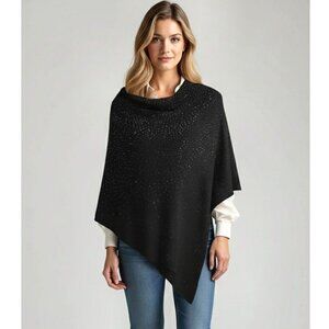 La Fiorentina Shimmering Asymmetric Embellished Poncho Sweater, Black, One Size